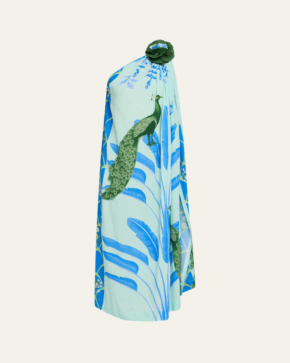 Palm and Peacock Toga Maxi Dress
